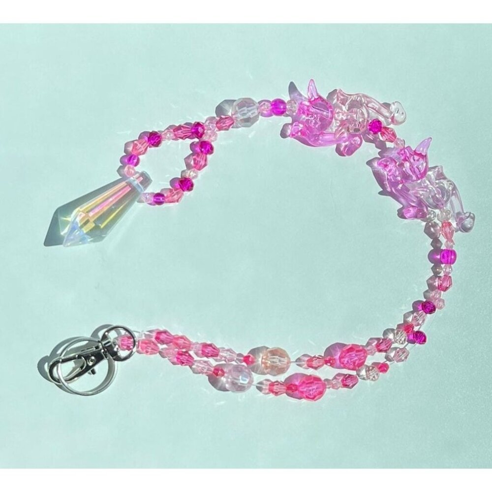 Dinosaur Beaded Suncatcher Rearview Mirror Ornament Pink Crystal Prism Car Charm - Picture 2 of 10
